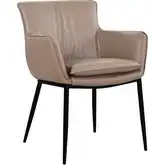 Kani Dining Arm Chair in Mocha Leather & Steel (Set of 2)